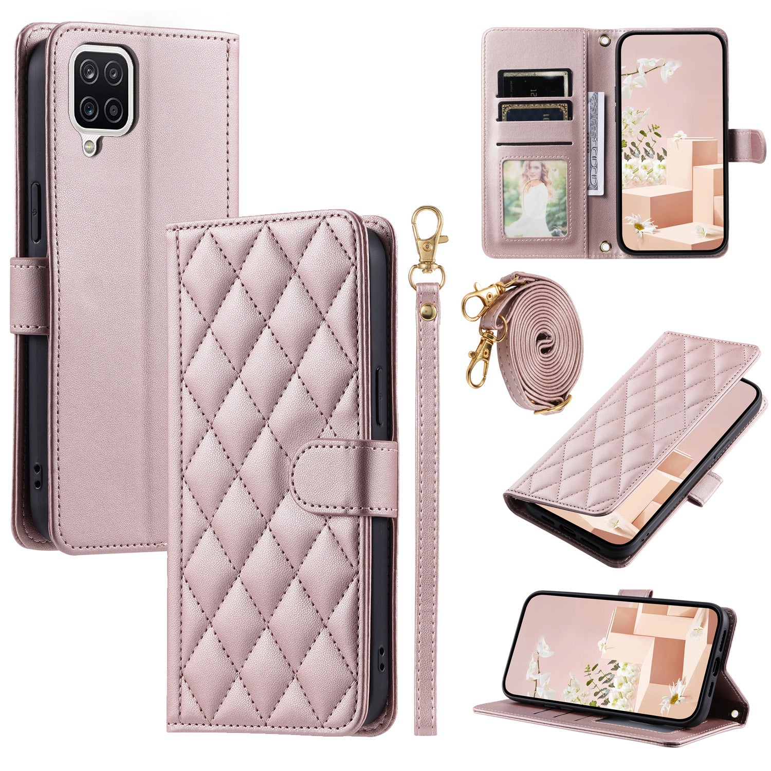 For Samsung Galaxy A12 Case Leather Wallet Flip Phone Cover with Shoulder Strap For Samsung Galaxy A12 Case Leather Wallet Flip Phone Cover with Shoulder Strap